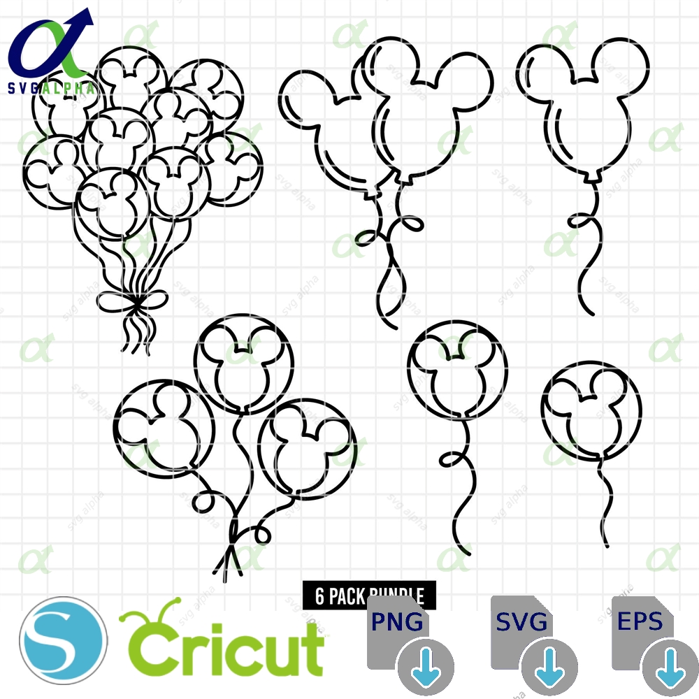 2337 Disney Balloons Pack SVG EPS PNG, Disney Balloons Pack DTF Clipart Vector, Disney Birthday DTF, Mickey Balloons Pack DTF